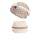 Wintermütze und Schal-Set in Beige und Creme gestrickt mit warmem Fleece-Futter - Zweifarbiges Beige