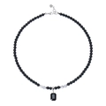 Collana vintage di perline in acciaio inox con ciondolo nero rettangolare e perle marmoree - Stile Turchese Bianco