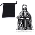 Retro stainless steel guardian bell with wings and cross including a velvet bag - Steel Set with Velvet Bag