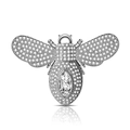 Silver bee brooch with micro-paved cubic zirconia crystals and oval center stone - Silver Oval Zircon Bee (K1151-SI)