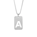 Silver hollow letter A military tag pendant on box chain stainless steel necklace - Letter A