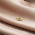 Gold fishbone non-pierced nose clip with micro-pave zircons on champagne silk - Fishbone Shape (E2304-3)