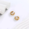 Detail of gold-plated stainless steel hoop earrings with twisted rope texture and high polish - Round Side Texture