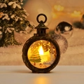 Detail einer Vintage-Bronze-LED-Laterne mit Weihnachtsbaum und Schneemann im Inneren - Bronze - Weihnachtsbaum