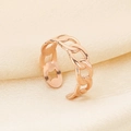 Adjustable rose gold open ring with polished Cuban chain twist design for women - Slim Cuban Link Woven Style (KR105081-KFC)