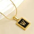 18K gold-plated snake chain necklace with square letter W pendant and black enamel detail - Letter W