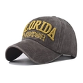 Close-up of vintage grey washed cotton baseball cap with yellow Florida 3D embroidery - Adjustable / Coffee