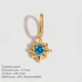 14K vergulde roestvrijstalen sterhanger met december aquamarijn zirkonia steen - Goud / Dec-Meerblauw