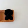 Soft black knitted baby crossover scarf made of warm ribbed wool in a woven basket - Solid Color-Black