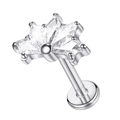 G23 titanium internal thread stud earring with silver leaf-shaped zircon cluster - Silver Leaf Row Rhinestone Style (#6) / 1.2*8mm