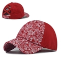 Red paisley print baseball cap with cross elastic bands for high ponytail styling - Adjustable / Red Criss Cross Ponytail