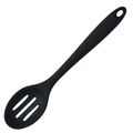 Heat-resistant black silicone slotted spoon with smooth finish and handle hanging hole - Slotted Spoon / Black