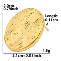 Detailed view of 304 stainless steel gold oval earring with sun moon star relief details - Celestial Moon Star-Gold