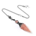 Antique silver rose quartz pendulum with copper wire spiral and black metal chain - Strawberry Quartz (Antique Silver)