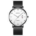 Reloj de cuarzo Geneva con correa milanesa negra y esfera blanca con ventana de fecha - Esfera Blanca Agujas Plateadas Caja Negra Correa de Malla Negra