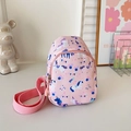 Pink toddler backpack featuring cartoon unicorn print and adjustable nylon strap - Pink