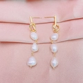 Baroque pearl drop earrings with elegant golden knotted metal design on pink silk - Gold Knot 3-Baroque Pearl Style