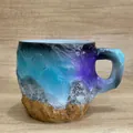 Artistic coffee mug with blue-purple rock texture and unique square handle - Blue Purple Ore