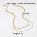 Detail view of double-layered gold snake chain necklaces with 410mm and 360mm lengths - Double Layer Layered Snake Chain / 410+360+60mm Extension