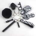10-piece zebra print self defense keychain set with alarm and wristlet strap - 4-Zebra Print