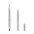 Dual-ended silver metallic makeup brush with soft bristles and protective metal caps - Dual-ended Retractable Lip Brush