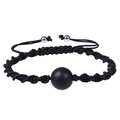 Bracelet en corde noire tissée main avec perle noire mate et cordon argenté réglable - Bracelet en Pierre Mate