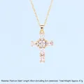 Gold titanium steel cross necklace with sparkling cubic zirconia pavé setting for women - Cross No.46 Gold (A1327)