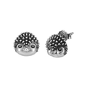 Retro black finish S925 sterling silver hedgehog stud earrings with detailed spines - Vintage Silver Hedgehog Style (SE400)