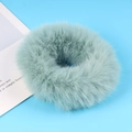 Soft mint green faux fur elastic hair scrunchie for elegant bun hairstyles - Green