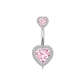 Pink heart-shaped belly button ring with sparkling zircon in a silver-toned setting - Pink Heart