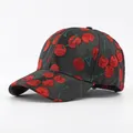 Black baseball cap with high-quality 3D cherry embroidery and structured crown - Adjustable / Black