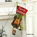 58cm Green Christmas stocking with 3D reindeer doll and Merry Christmas red cuff - Large Long Leg Reindeer Style