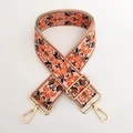 Detail of bohemian ethnic jacquard bag strap with orange embroidery and gold metal hooks - Orange / Gold Buckle