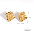 18K gold plated stainless steel square earrings with vintage hammered texture finish - E664-57(Irregular Wrinkled Square)
