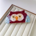 Pince à cheveux chouette en acétate rouge foncé et bleu avec une finition polie brillante - 4# Hibou