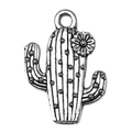 Silver alloy cactus pendant with flower detail for DIY jewelry making and bracelets - Cactus with Flower (19233)
