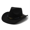 Classic black wool western cowboy hat with studded leather band and wide brim - M (56-58cm) / Black