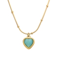 Golden heart pendant necklace with turquoise stone on bead snake chain for women - Gold + Blue