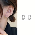 Silver hoop earrings with inlaid zircon crystals featuring a minimalist luxury design - E4707 Silver Zircon Hoop