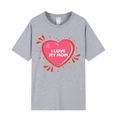 Grey crewneck short sleeve T-shirt with pink heart and I LOVE MY MOM print design - XS / Heart Letter Print / Gray