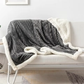 Detail of dark grey striped flannel and cream sherpa fleece double-layer blanket texture - Dark Gray / 100*150cm