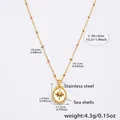 Detail of gold stainless steel necklace featuring shell octagonal star pendant and size specs - 39+5cm / Gold Necklace (P1395)