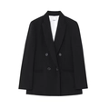 Close-up of black double-breasted blazer with S-size label and premium fabric texture - XS / Black Top