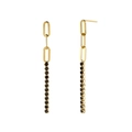 Elegante vergoldete Tropfenohrringe mit schwarzen Zirkonia-Steinen und geometrischen Gliedern - Schwarzgold
