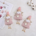 Three pink plush angel dolls with glitter wings and knit hats for Christmas tree decor - 35 Curly Hair Girl Pink