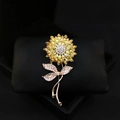 Elegant sunflower brooch with yellow crystals and rose gold metal on black display - 451# Sunflower