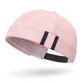 Berretto docker rosa in tela con strisce laterali nere e bordo arrotolato stile street - Regolabile / Rosa