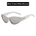 Y2K sporty silver frame sunglasses with white mercury lenses and metallic star detail - Silver Frame White Mirror Lens