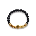Tiger eye and matte black beaded bracelet with a gold lion head and crystal accents - Gold Tiger's Eye
