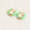 Chic gold hoop earrings with light green enamel finish on a natural stone background - Fluorescent Green